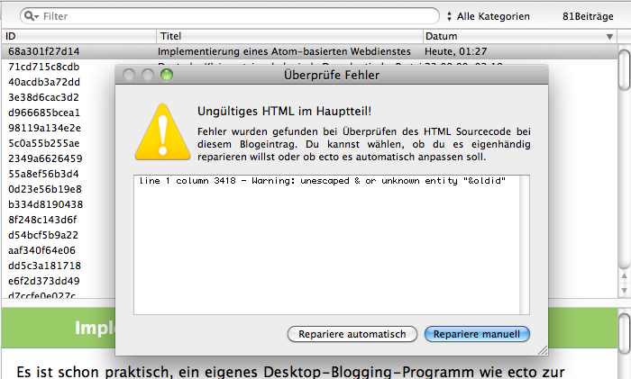 ecto displays an error message... again.